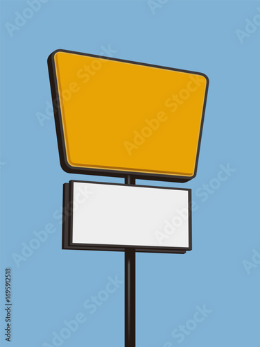 Blank street signboard with yellow and white panels on blue sky background
