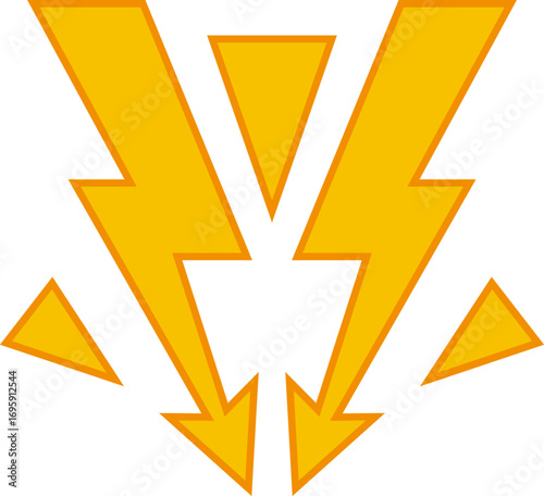 Lightning Yellow Icon Symbol. Thunderbolt shock icon collection. Yellow lightning burst, shouting. Energetic electric flashes for  power, speed, danger or action effects. Isolated vector icons set.