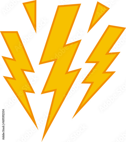 Lightning Yellow Icon Symbol. Thunderbolt shock icon collection. Yellow lightning burst, shouting. Energetic electric flashes for  power, speed, danger or action effects. Isolated vector icons set.