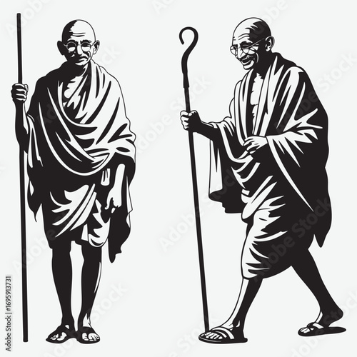 Mahatma Gandhi figures with walking sticks Gandhi Ji gandhi jayanti