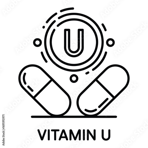 Vitamin u supplement capsules for health and wellness dietary intake and nutritional boost silhouette