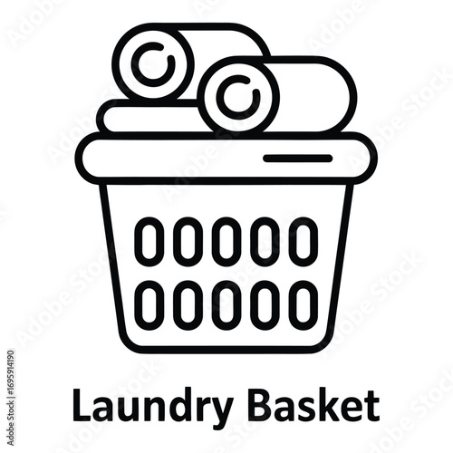 Laundry basket with rolled towels and a simple design in black and white line art style image art silhouette