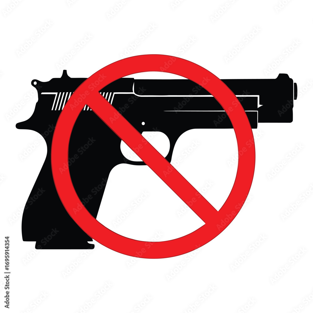 Obraz premium Art of no guns allowed sign with a pistol inside a red circle and a diagonal line isolated on white background