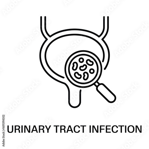Urinary tract infection with bacteria under a magnifying glass concept vector illustration silhouette