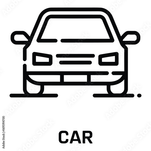 Front view of a car with headlights and bumper in black outline on a white background icon design vector illustration silhouette
