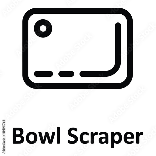Bowl scraper tool icon for baking and cooking purposes with a clean and simple design style usage silhouette