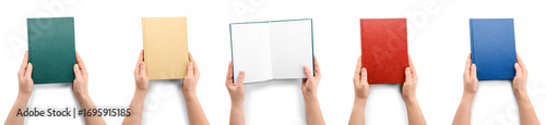 Set of hands with books on ...