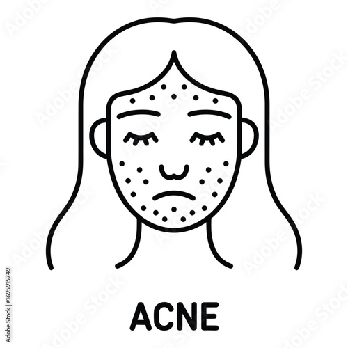 Illustration of a person with acne on their face showing skin problems and health issues silhouette