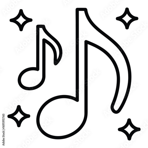 Music notes with stars illustration representing melodies and harmonies in a simple design style silhouette