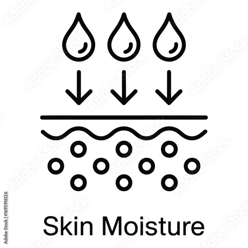 Skin hydration with water drops and arrows showing moisture absorption into the skin layers concept 96 silhouette
