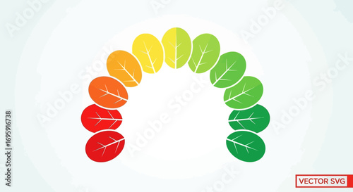 Vector illustration of a semicircle of colorful leaves, representing a rating or progress indicator, against a white background in a flat design style with a vibrant and