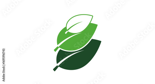 Two overlapping green leaves logo design, flat lay style, against a white background, conveying a natural and eco-friendly mood.