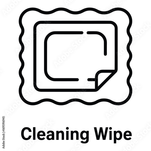 Cleaning wipe icon with a wavy border and a corner peel representing freshness and cleanliness usage silhouette