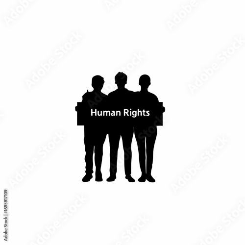 Silhouette of diverse group holding human rights sign
