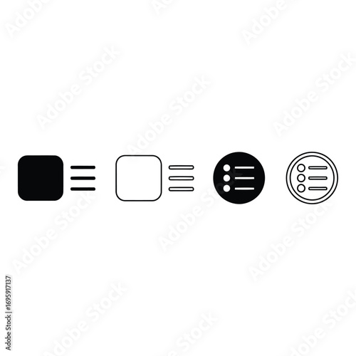Art of hamburger menu icon evolution from solid square to outline circle, isolated on white background