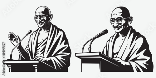 Mahatma Gandhi speaking at a podium with microphones Gandhi Ji gandhi jayanti