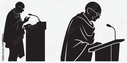 Mahatma Gandhi speaking at podium microphone Gandhi Ji gandhi jayanti