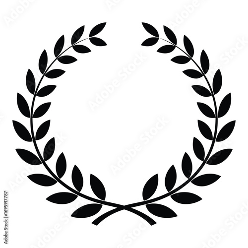 Art of black laurel wreath isolated on white background, symbol of victory, achievement, and honor in ancient greece and rome