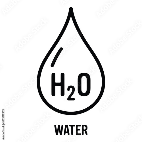 Water drop icon representing the chemical formula h2o with a simple and clean design style icon silhouette