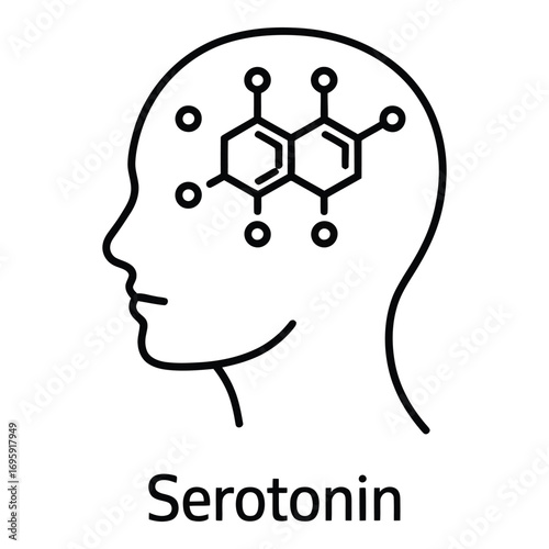 Serotonin molecule in human brain outline representing mental health and well being concept art silhouette