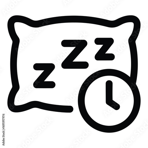 Sleeping time icon with pillow and clock indicating rest and nap time for a good night sleep cycle silhouette