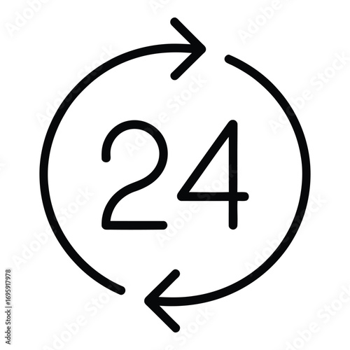Twenty four hours service available around the clock open all day and night everyday services symbol silhouette