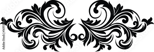 Elegant Black Vintage Swirl Flourish Design Element - Classic Ornamental Frame Divider for Wedding Invitations, Certificates, Borders, and Decorative Graphic Art.