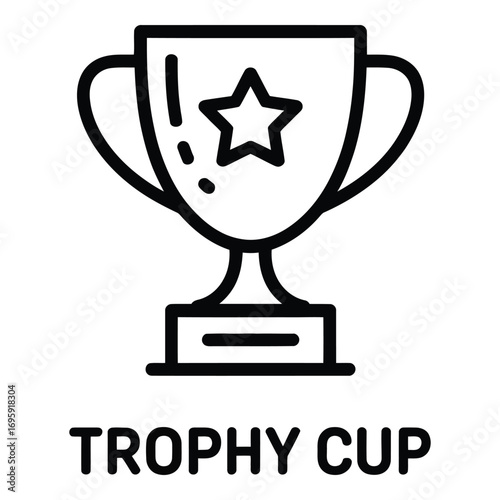Outline trophy cup with star symbol for winning and achievement celebration vector illustration silhouette