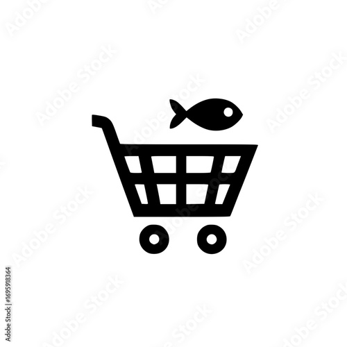 Ecommerce shopping cart vector featuring small fish graphic for aquatic retail and web interface