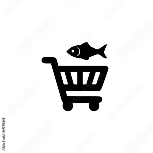Vector image of shopping cart with fish symbol for marine themed ecommerce and retail design