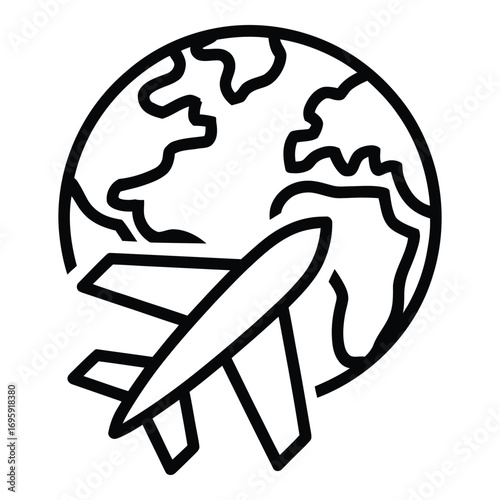 Airplane flying around the world globe travel and tourism international transportation global flight journey trip vacation adventure