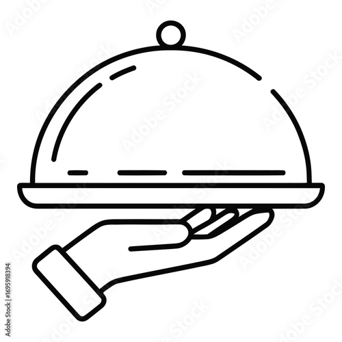 A hand holding a covered serving dish in a minimalist line art style illustration vector image design silhouette