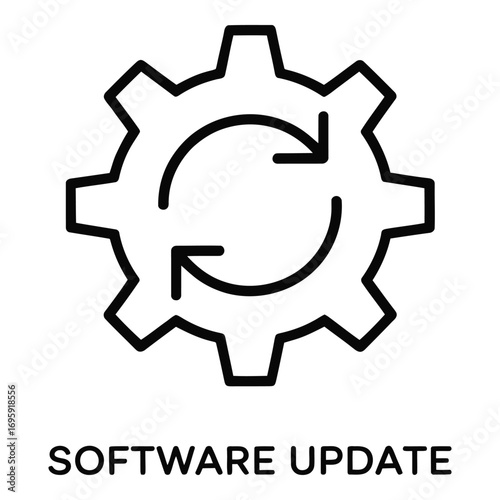 Gear system update process symbol with arrows indicating a cycle for software improvements and fixes silhouette