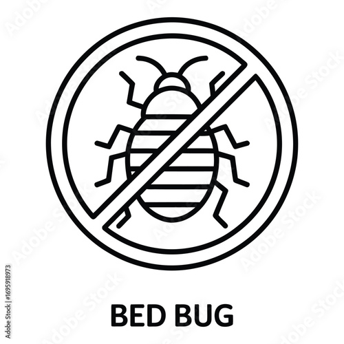 No bed bugs allowed sign showing a bed bug with a line through it in a black and white design silhouette