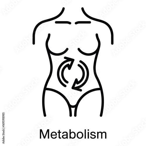Human body metabolism with circulating arrows showing process of energy conversion and cycle silhouette