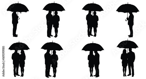people walking under umbrellas in various poses