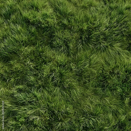 A dense grassy surface with natural variation in green shades  