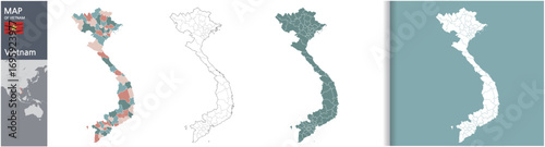 Vietnam Map Illustration Set with Administrative Divisions