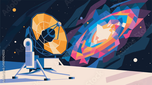 illustration of a telescope with a galaxy vector design template