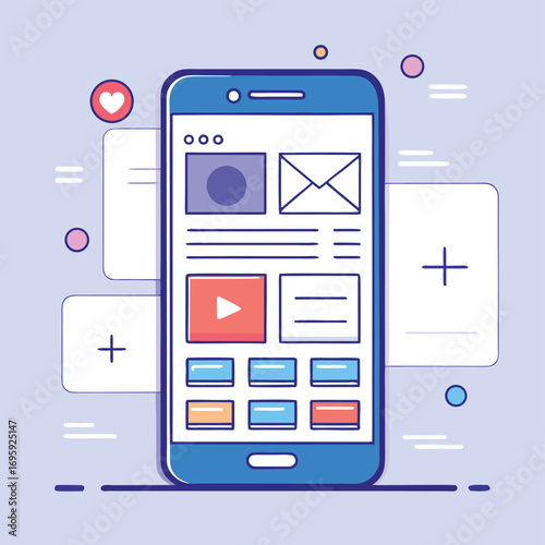  Mobile App Interface Design with Notifications and Colorful Elements