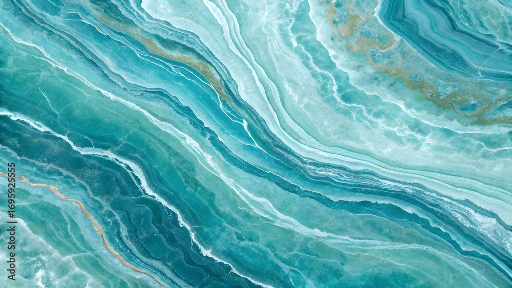 Obraz premium Teal and Green Marble Texture Background Image Featuring Aqua Veins and Swirling Patterns in a Smooth Polished Surface Ideal for Design Projects and Digital Applications