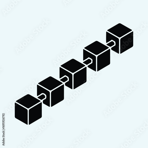 Silhouette blockchain isometric cubes linked together connection vector illustrator