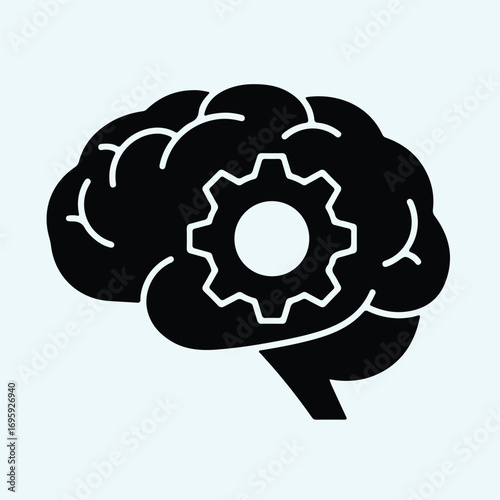 Silhouette brain cogwheel symbolizing mental processes vector illustrator