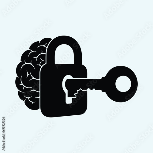 Silhouette Brain with key and lock unlocking mind vector illustrator