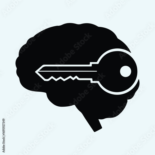 Silhouette Brain with key idea creative concept vector illustrator