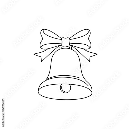 Decorative bell with bow in simple line art style  