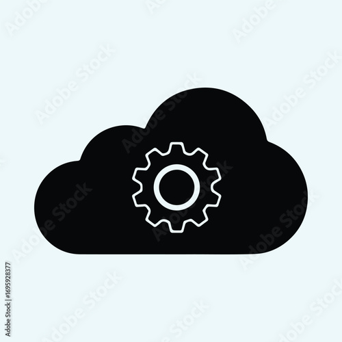 Silhouette cloud computing with gear icon digital technology vector illustrator