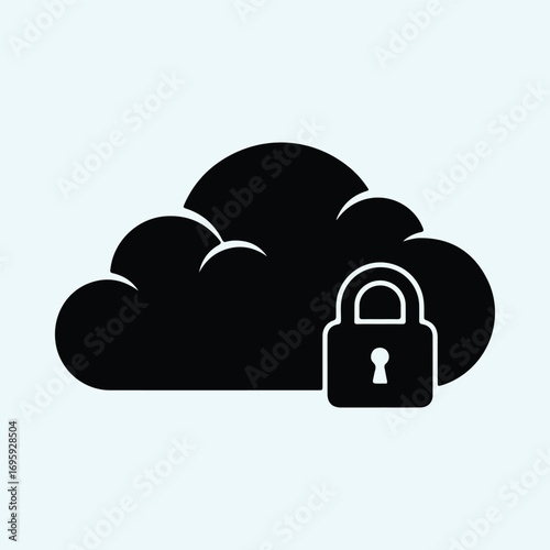 Silhouette cloud computing with padlock icon vector illustrator