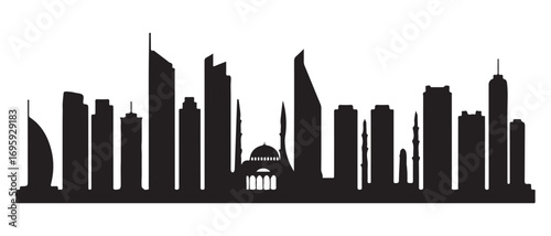 Striking black silhouette of Dubai city skyline showcasing modern architecture and cultural landmarks