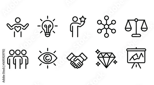 Business concept icons teamwork success idea leadership vision value graph balance partnership